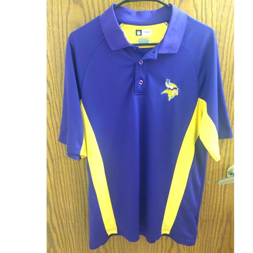 Minnesota Vikings NFL Team Apparel Polo Men’s Large Purple Gold Performance